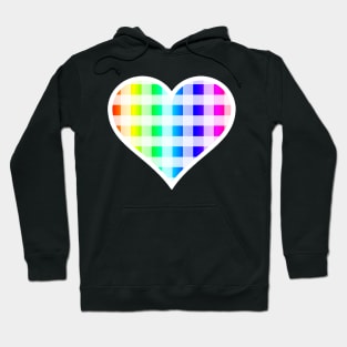 White and Rainbow Buffalo Plaid Heart Hoodie